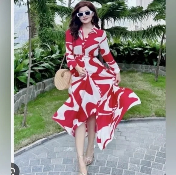 Zara zw Collection Printed midi dress red ecru BNWT - Picture 9 of 10